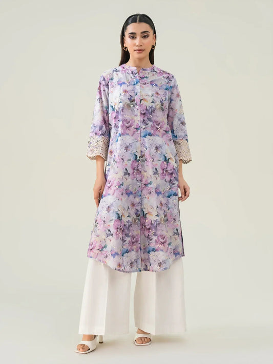 Limelight Printed Embroidered Lawn Stitched Tunic Shirt in Lilac
