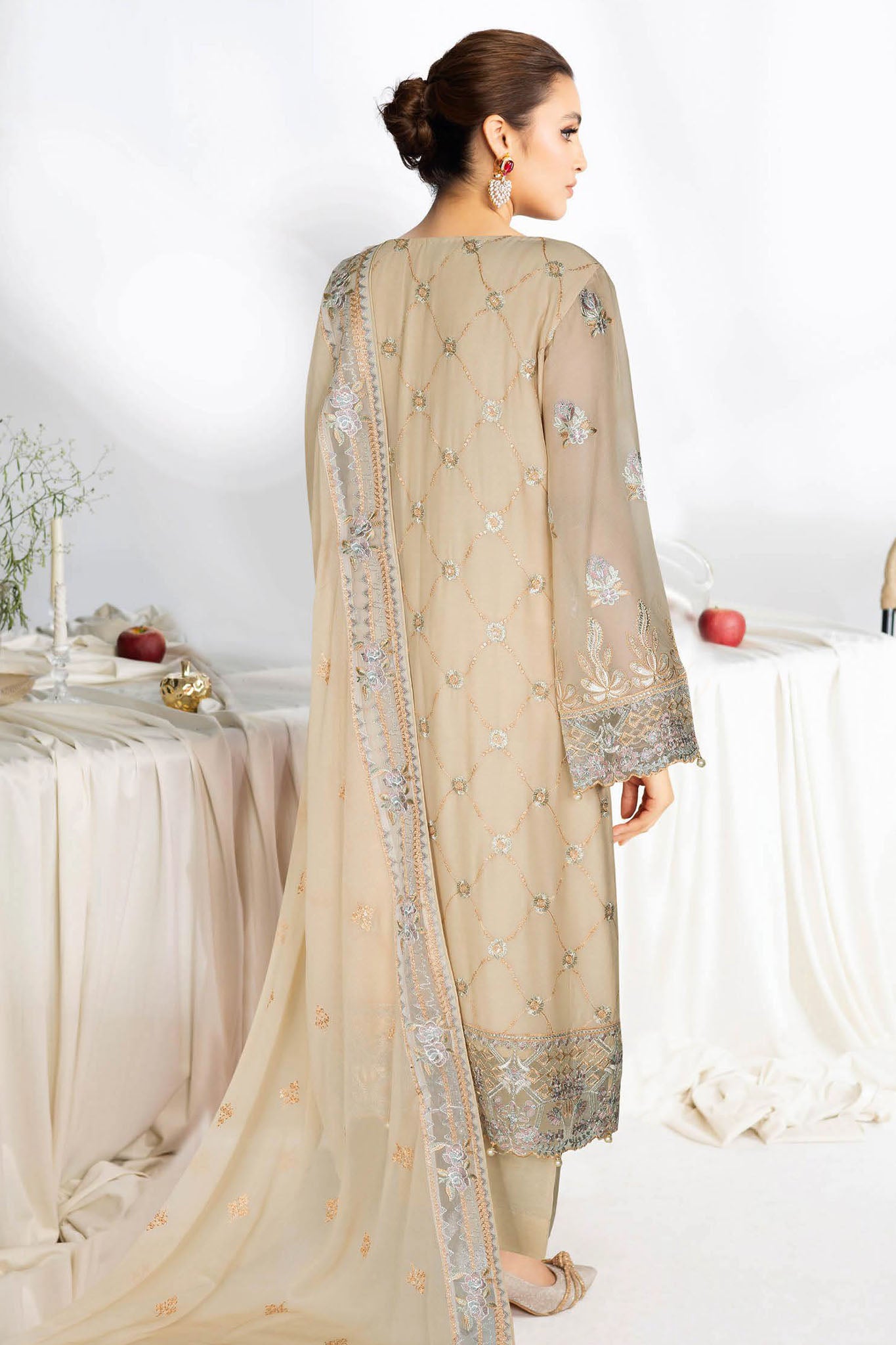 Sonehri by Ramsha BB-206 | Embroidered Chiffon Stitched 3-Piece Suit | Zahra Apparel Collection
