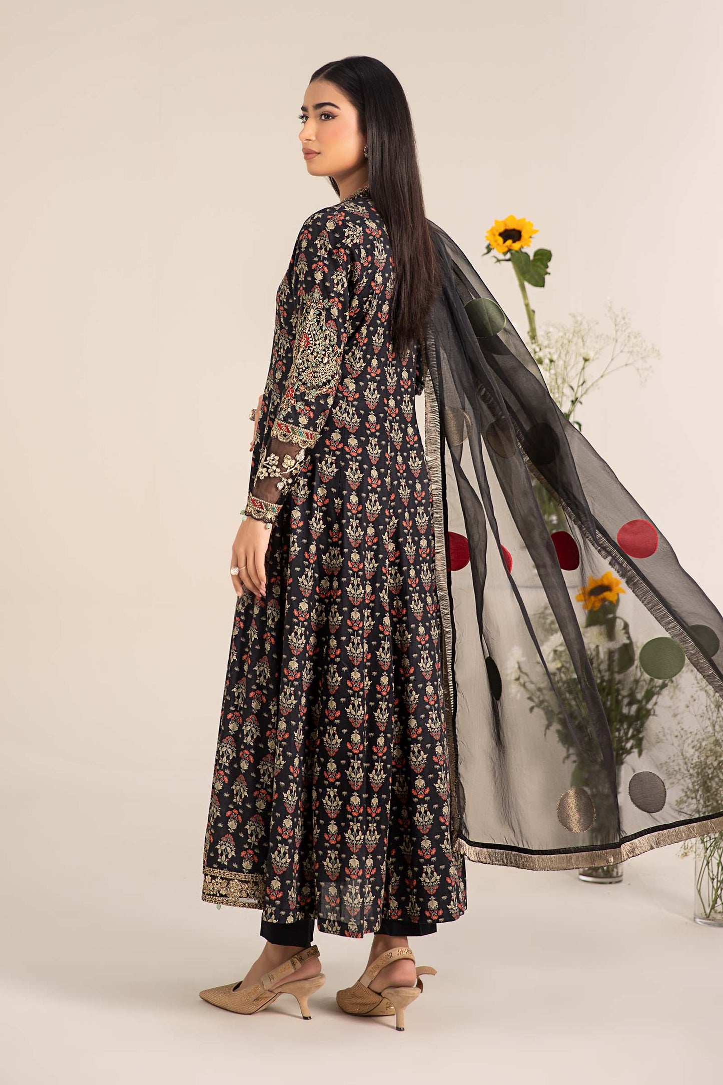 Maria.B. DW-EF25-54 | Printed Lawn Panel Frock Stitched 3-Piece Suit in Black | Zahra Apparel Collection