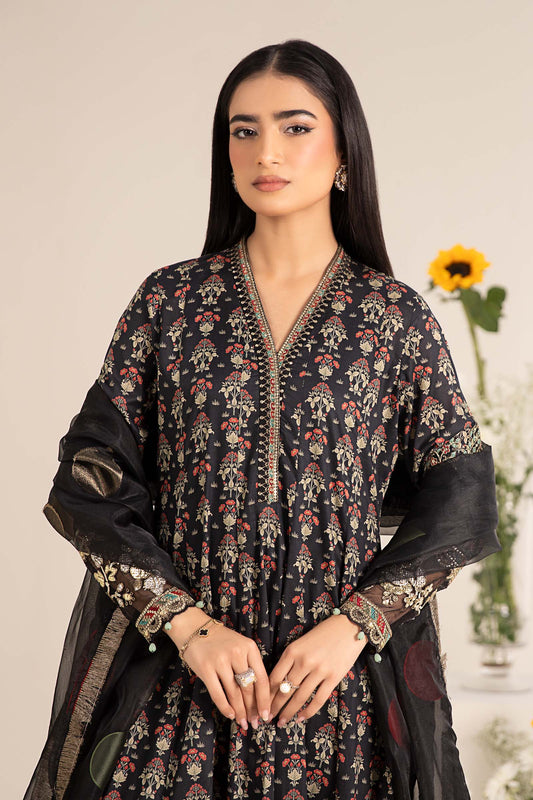 Maria.B. DW-EF25-54 | Printed Lawn Panel Frock Stitched 3-Piece Suit in Black | Zahra Apparel Collection