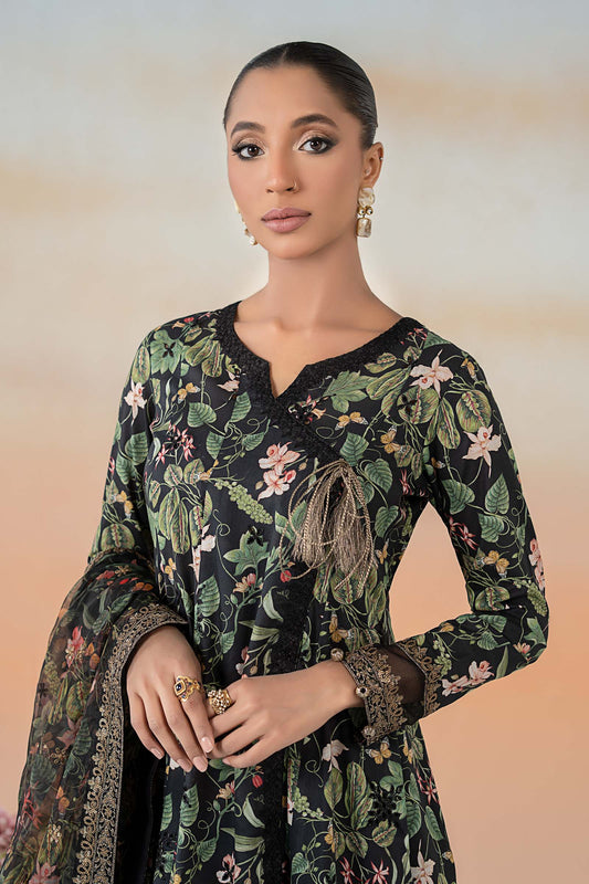 Maria.B. DW-EF25-90 | Printed Lawn Angrakha Stitched 3-Piece Suit in Black | Zahra Apparel Collection