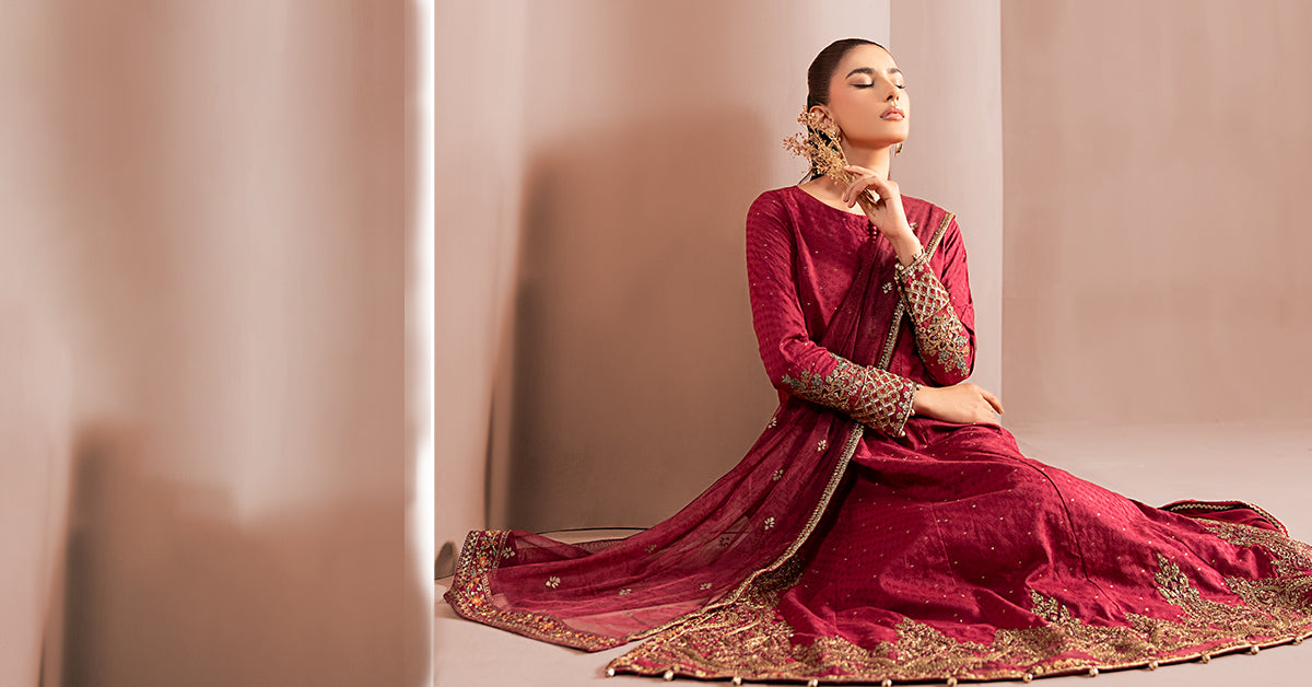 Maria.B. DW-W25-31 — Embroidered Filament Viscose Stitched 3-Piece Shirt & Sharara in Pink