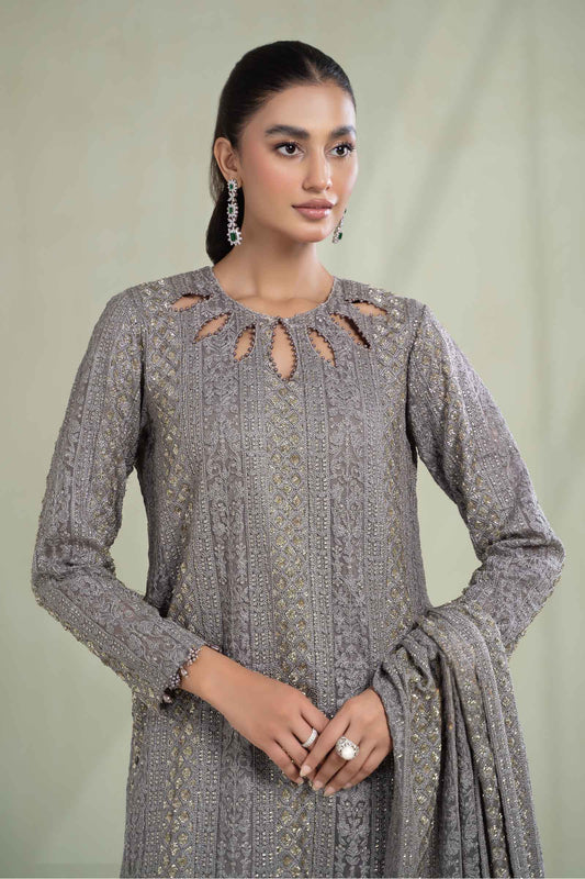 Maria.B. SF-W23-63 | Embroidered Organza Stitched Shirt & Lehenga Set in Grey | Zahra Apparel Collection