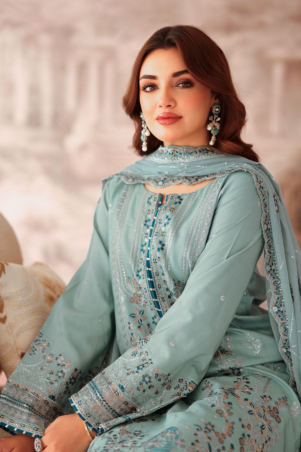 Aangan by Ramsha AA-204 | Embroidered Raw Silk Stitched 3-Piece Suit | Zahra Apparel Collection