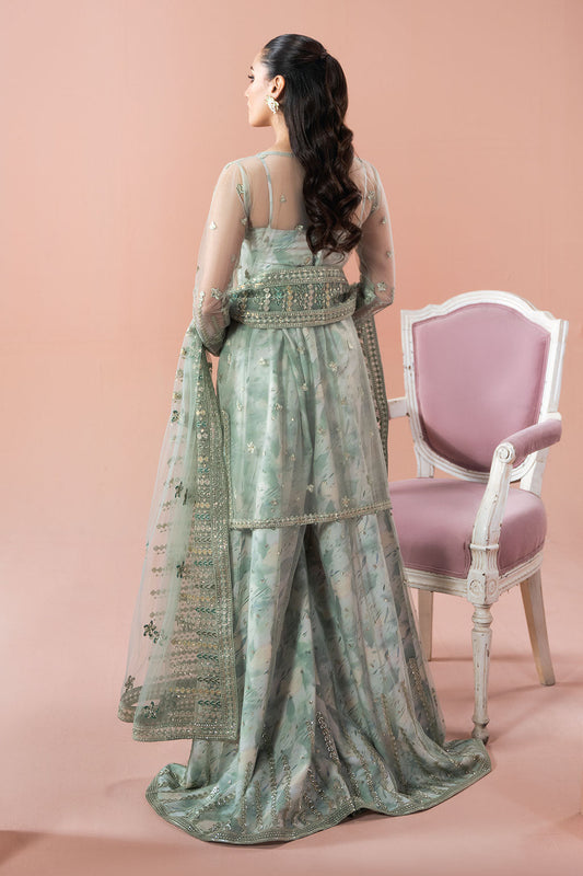 Rangeen by Ramsha PS-103 | Embroidered Net Stitched Gown & Sharara Set | Zahra Apparel Collection