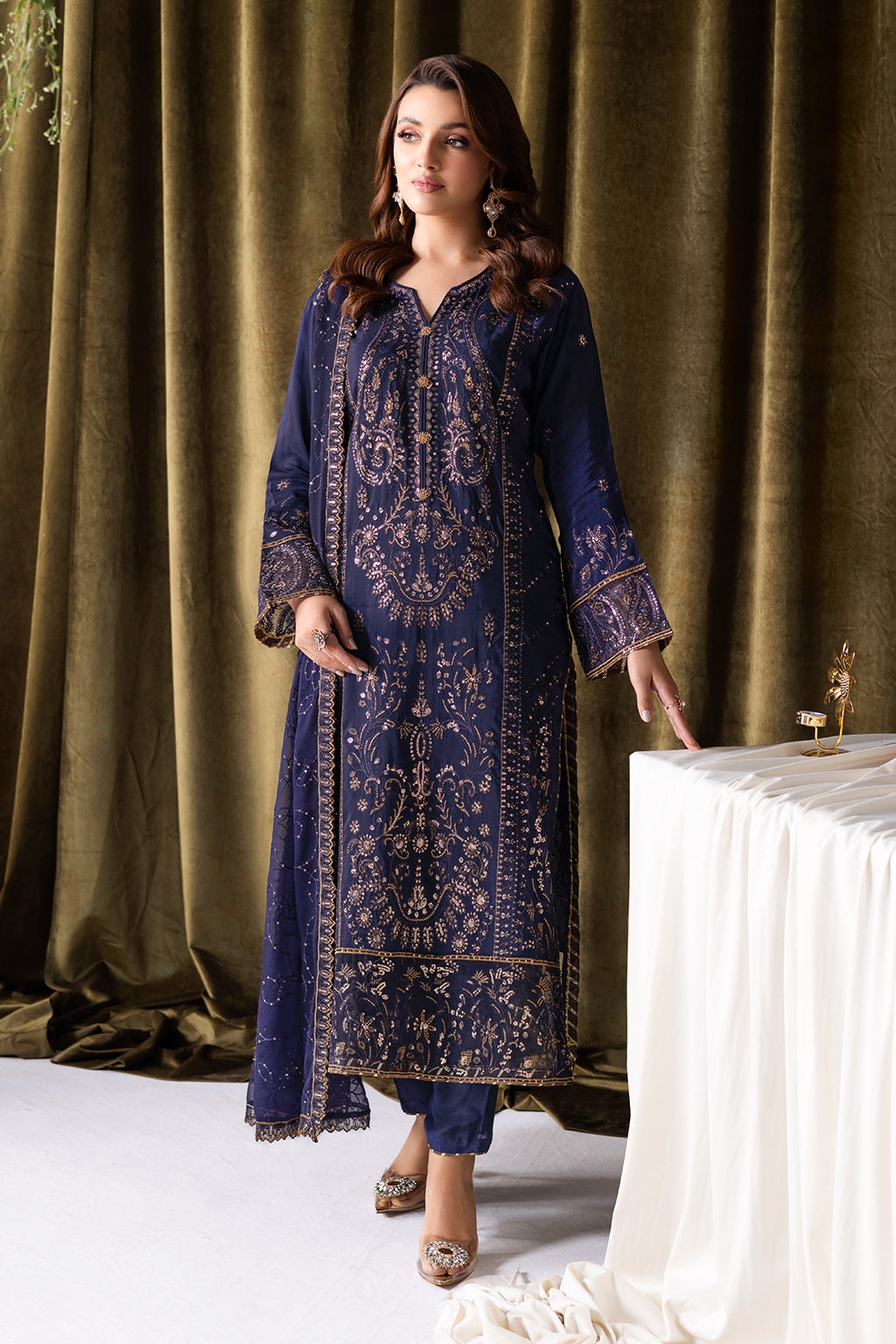 Aangan by Ramsha AA-103 | Embroidered Raw Silk Stitched 3-Piece Suit | Zahra Apparel Collection