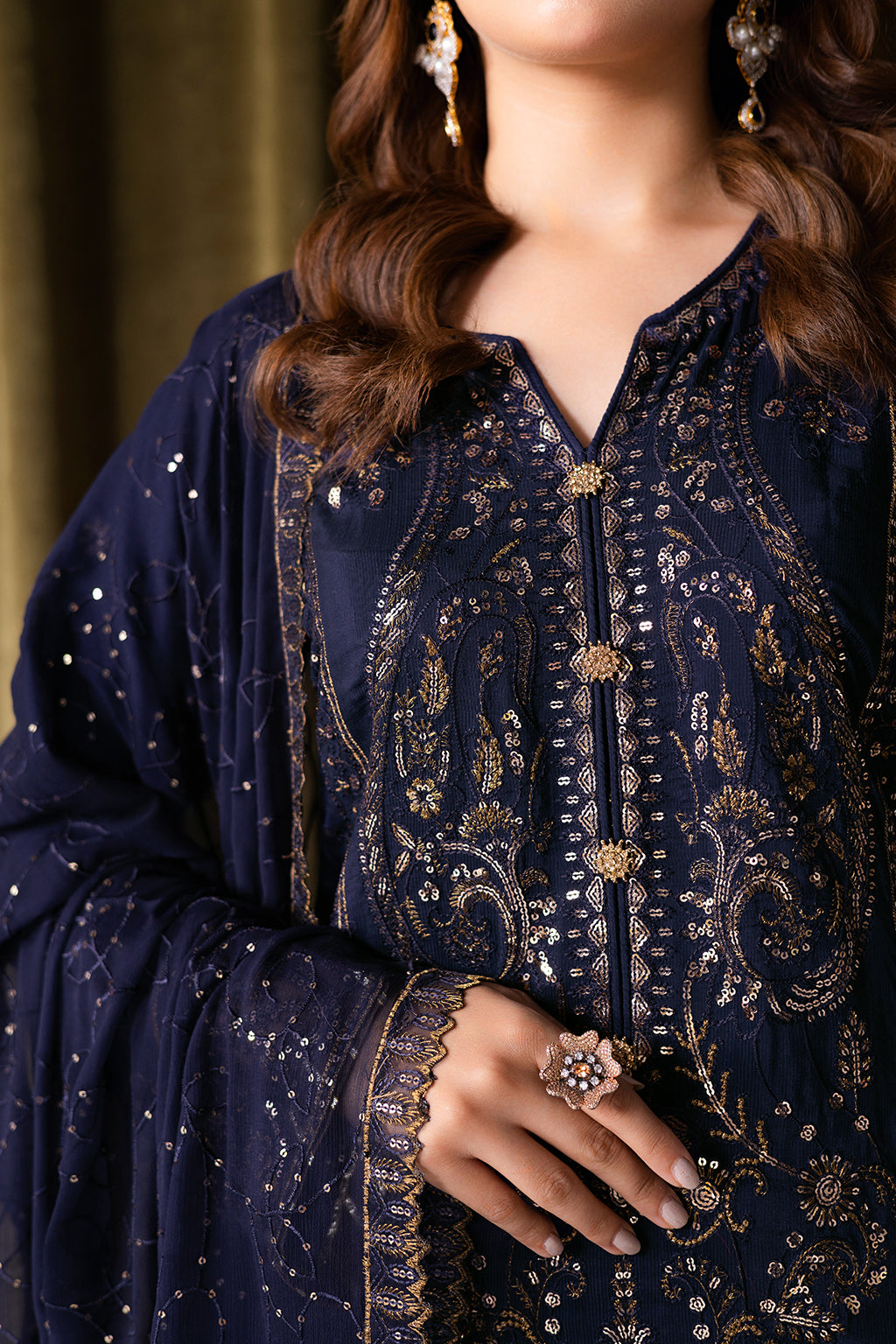 Aangan by Ramsha AA-103 | Embroidered Raw Silk Stitched 3-Piece Suit | Zahra Apparel Collection