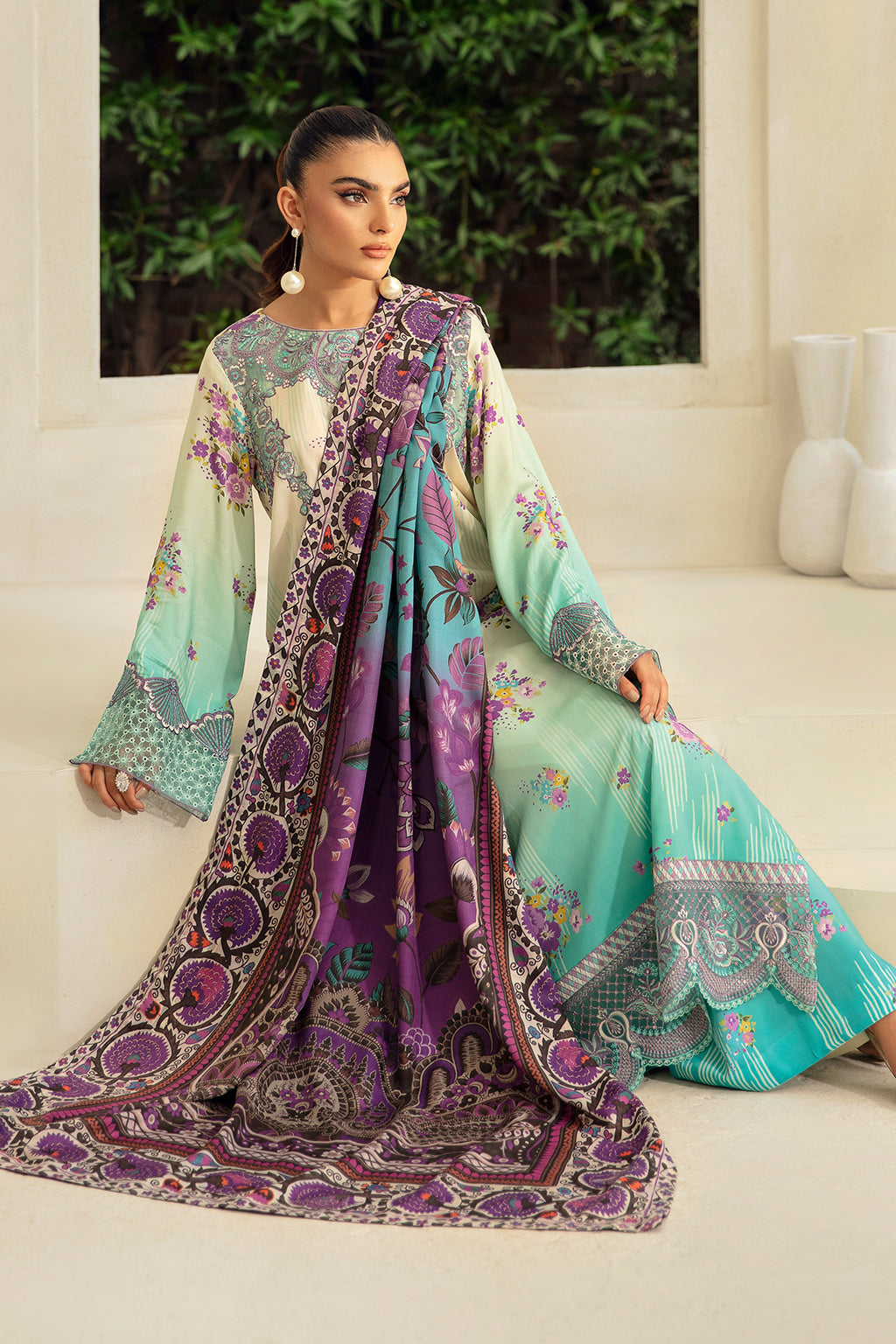 Riwaj by Ramsha J-404 | Digital Printed Viscose Stitched 3-Piece Suit | Zahra Apparel Collection