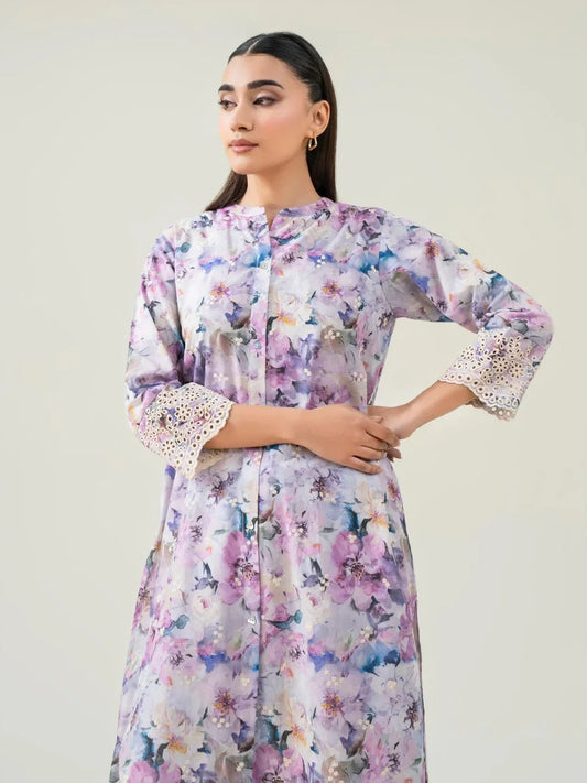 Limelight Printed Embroidered Lawn Stitched Tunic Shirt in Lilac