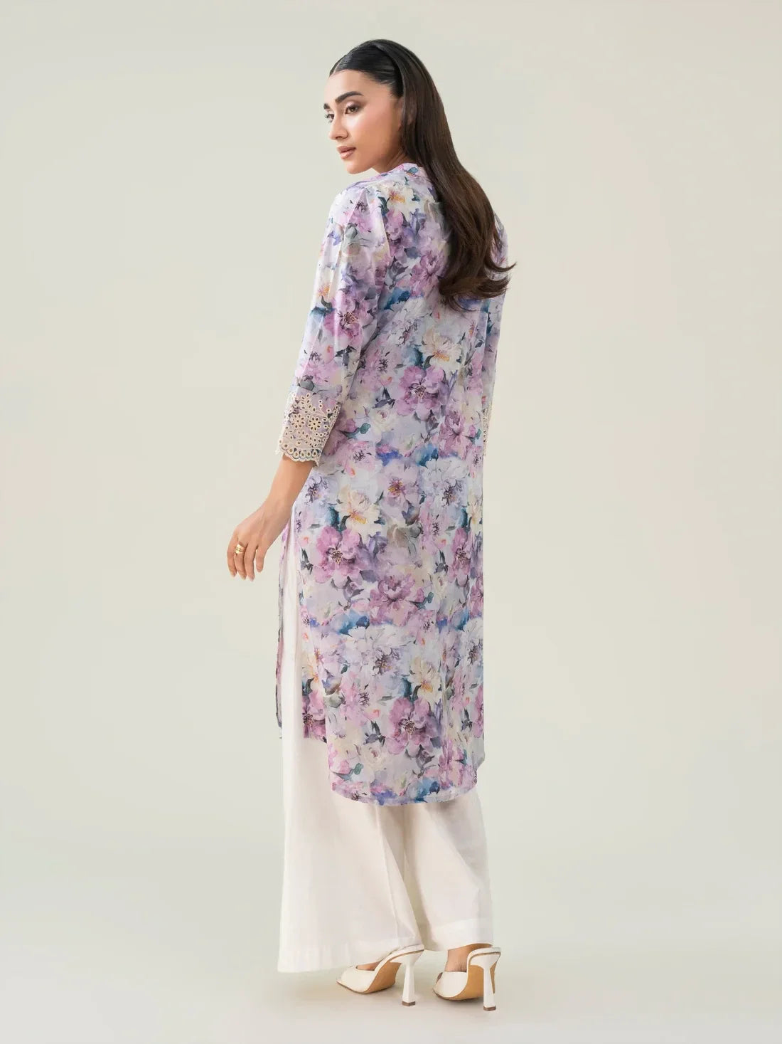 Limelight Printed Embroidered Lawn Stitched Tunic Shirt in Lilac