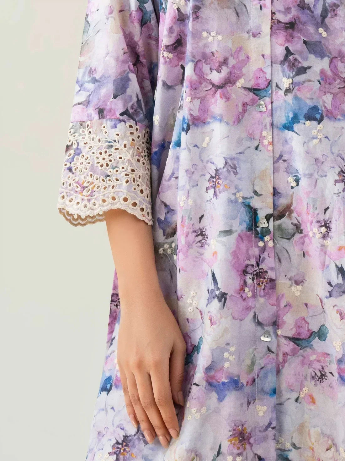 Limelight Printed Embroidered Lawn Stitched Tunic Shirt in Lilac