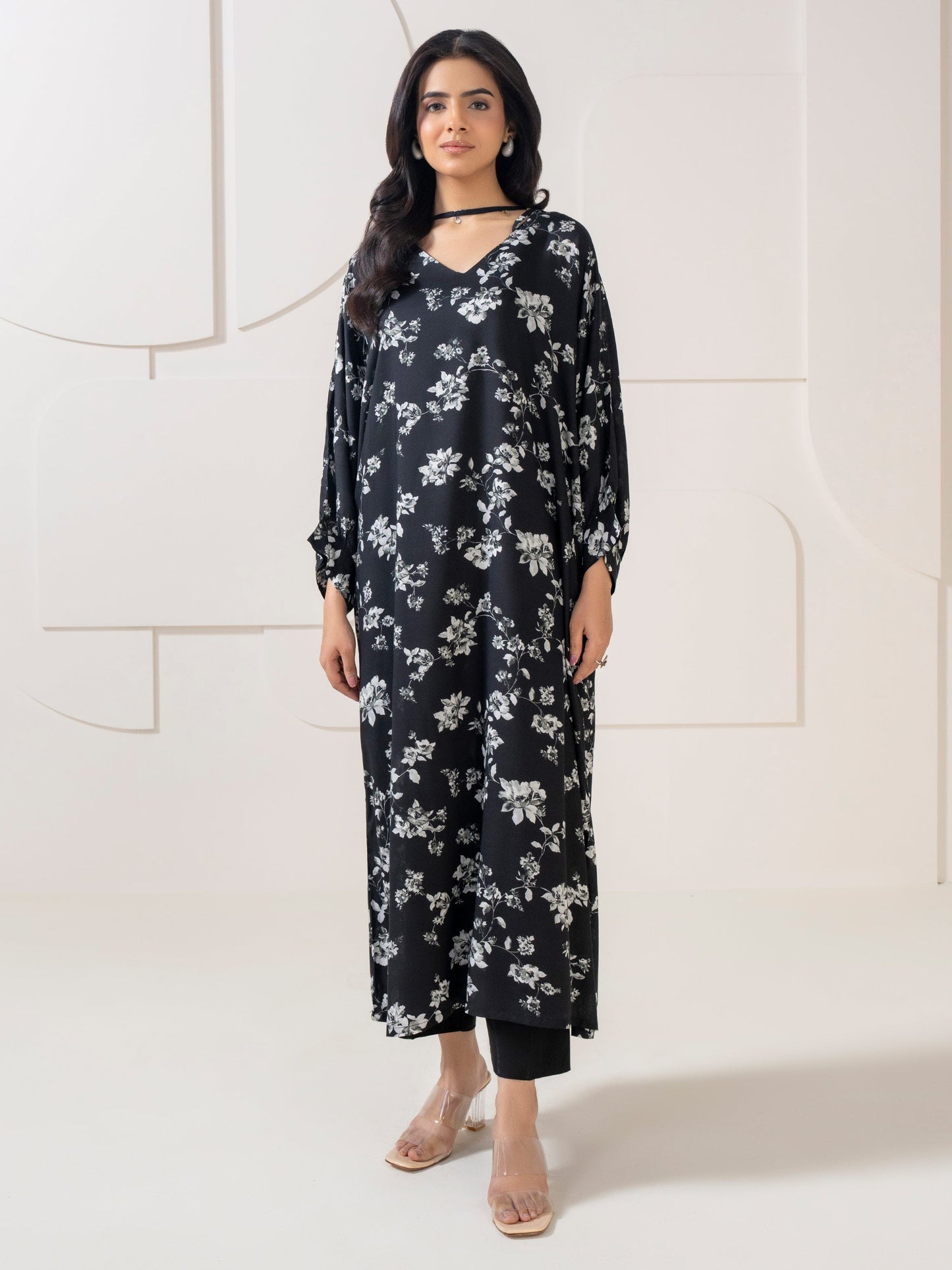 Limelight A2306KF — Printed Viscose Lawn Stitched Kaftan in Black