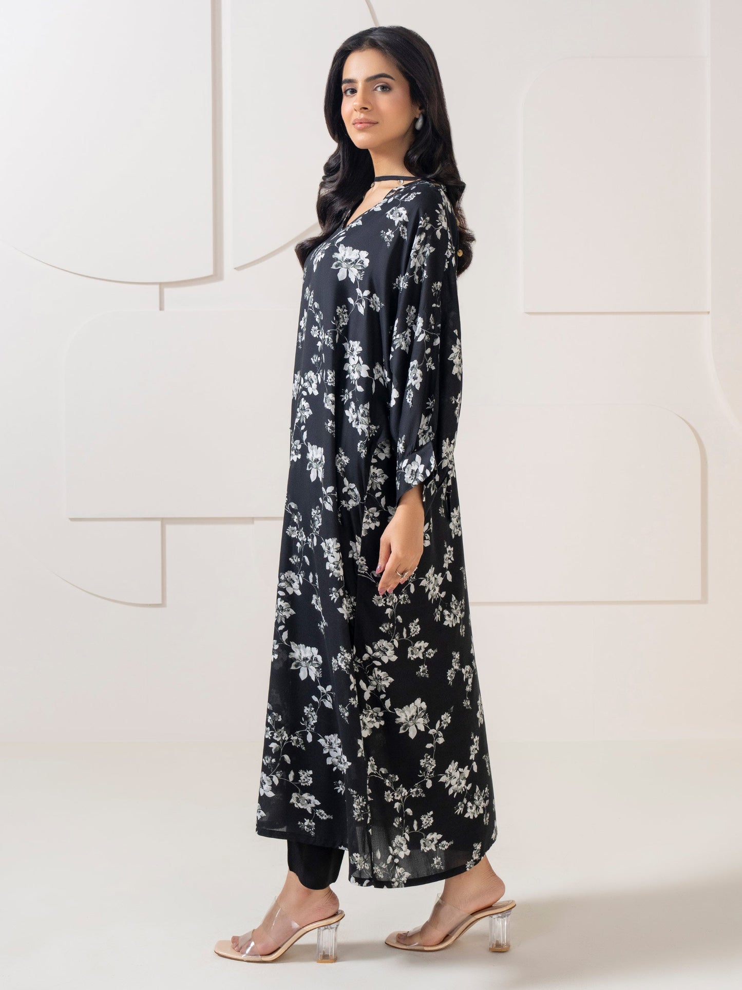 Limelight A2306KF — Printed Viscose Lawn Stitched Kaftan in Black