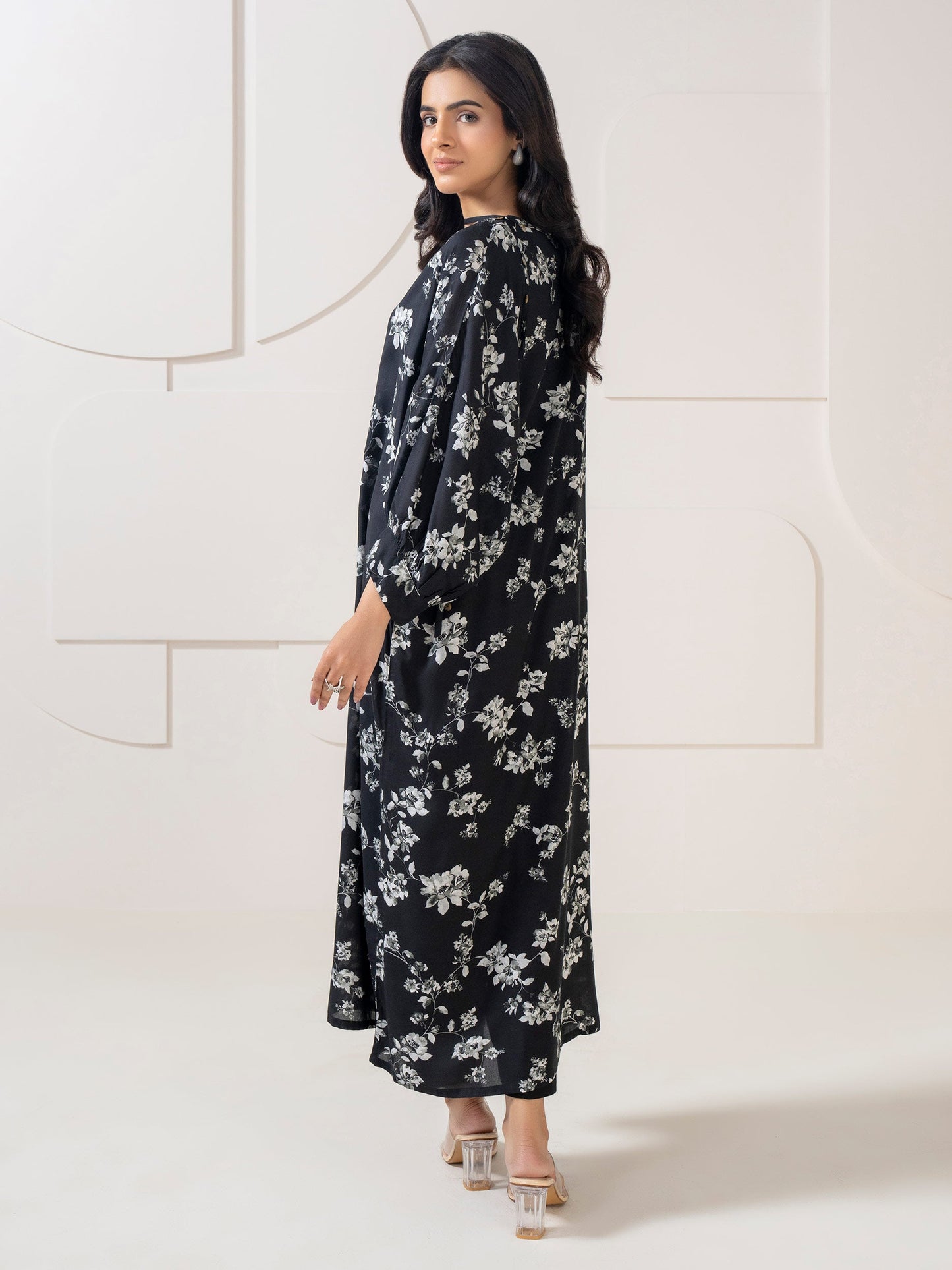 Limelight A2306KF — Printed Viscose Lawn Stitched Kaftan in Black