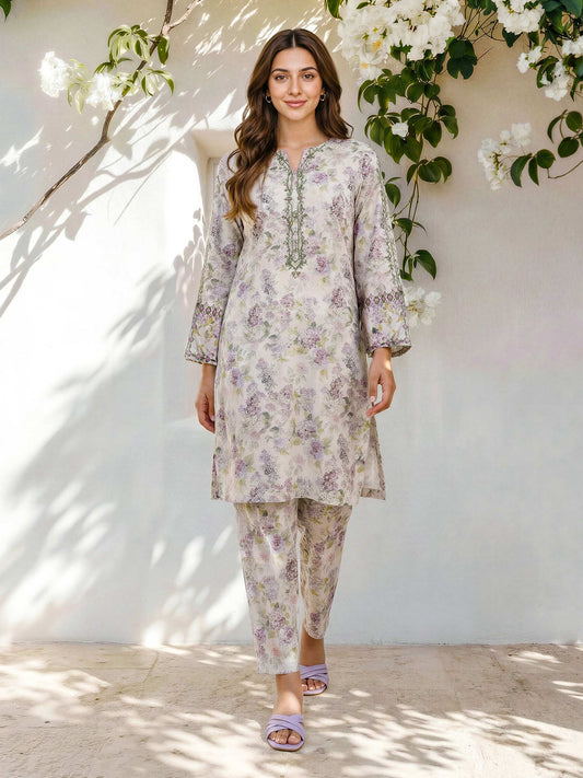 Limelight A2847ST — Embroidered Viscose Cotton Stitched 2-Piece Suit in Beige