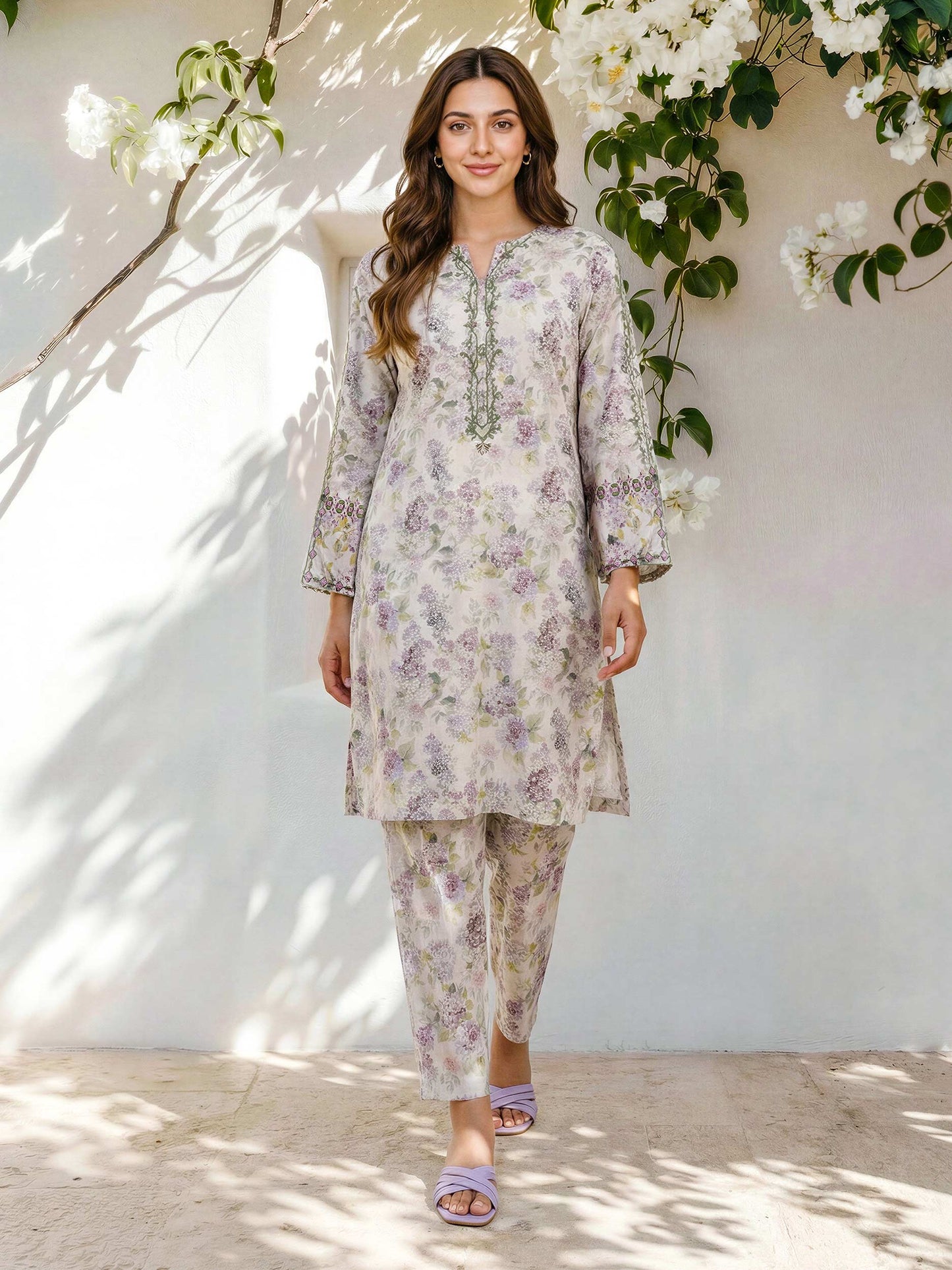 Limelight A2847ST — Embroidered Viscose Cotton Stitched 2-Piece Suit in Beige