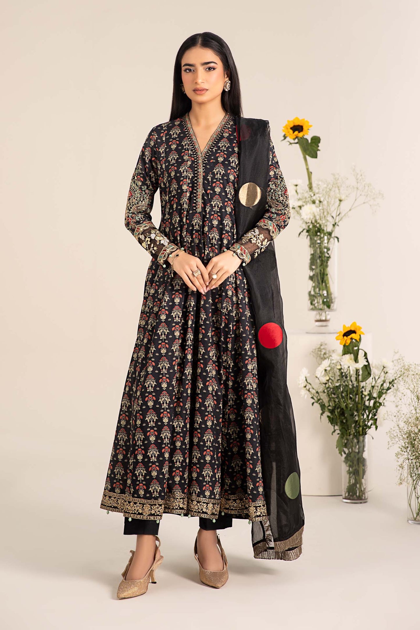 Maria.B. DW-EF25-54 | Printed Lawn Panel Frock Stitched 3-Piece Suit in Black | Zahra Apparel Collection