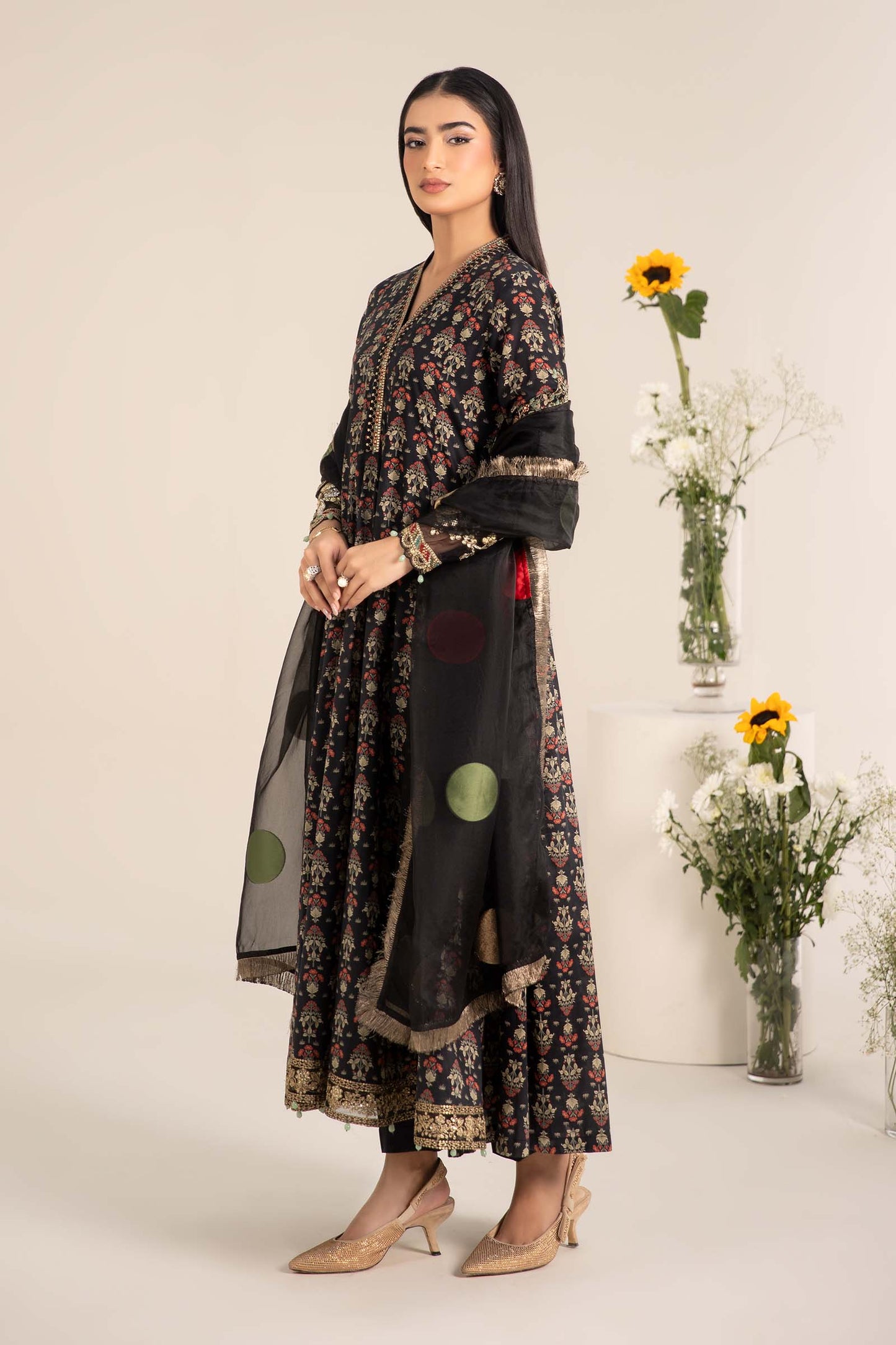Maria.B. DW-EF25-54 | Printed Lawn Panel Frock Stitched 3-Piece Suit in Black | Zahra Apparel Collection