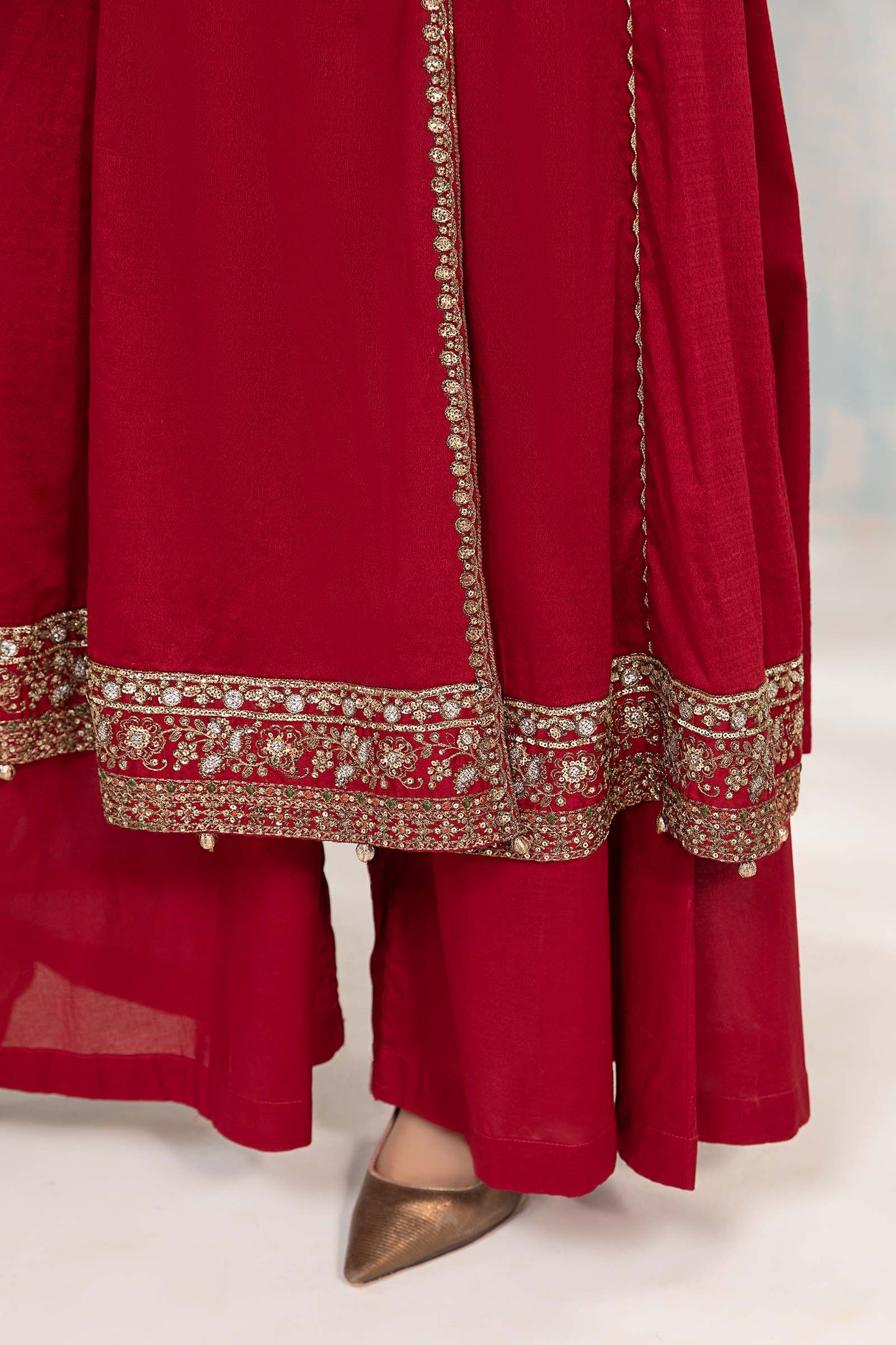 Maria.B. DW-EA24-17 | Dyed Lawn Angrakha Stitched 3-Piece Suit in Red | Zahra Apparel Collection