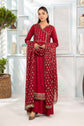 Maria.B. DW-EA24-17 | Dyed Lawn Angrakha Stitched 3-Piece Suit in Red | Zahra Apparel Collection