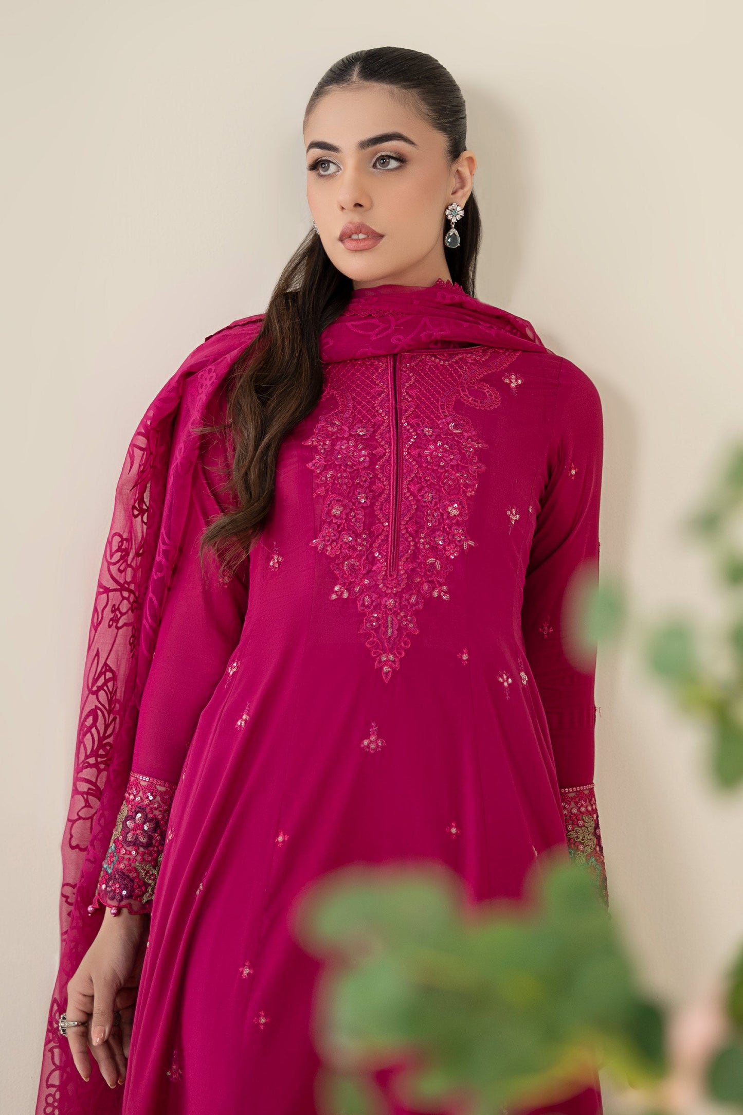 Maria.B. DW-EA25-08 — Embroidered Lawn Stitched 3-Piece Frock Suit in Pink | Eid Collection