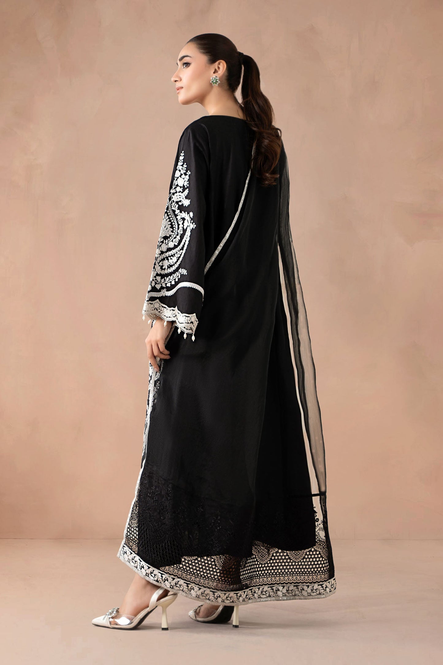 Maria.B. DW-MN24-04R1 — Embroidered Self Jacquard Stitched 3-Piece Suit in Black | Monochrome