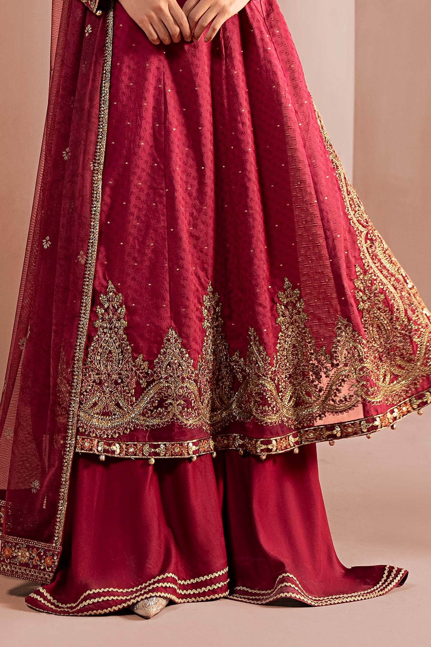 Maria.B. DW-W25-31 — Embroidered Filament Viscose Stitched 3-Piece Shirt & Sharara in Pink