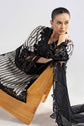 Maria.B. DW-W25-33 — Embroidered Cotton Velvet Stitched 3-Piece Suit in Off-White with Black Dupatta