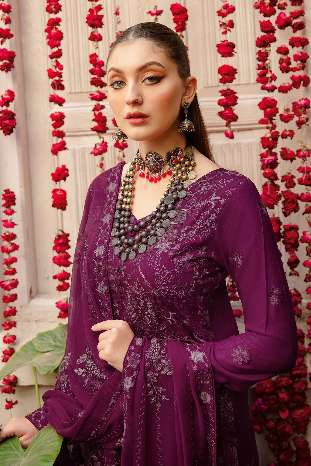 Reet by Ramsha R-703 | Embroidered Karandi Stitched 3-Piece Suit in Purple | Zahra Apparel Collection