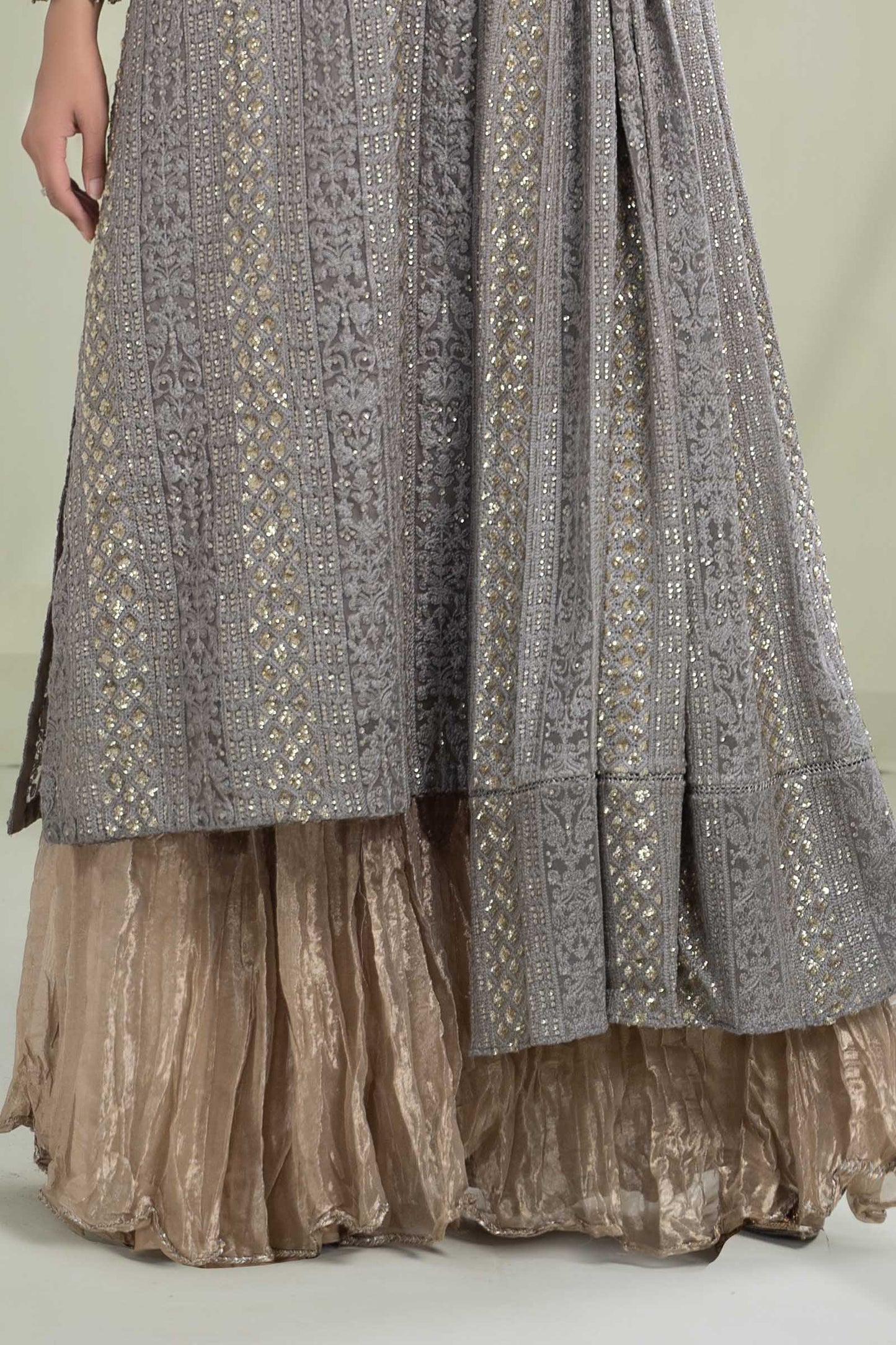 Maria.B. SF-W23-63 | Embroidered Organza Stitched Shirt & Lehenga Set in Grey | Zahra Apparel Collection