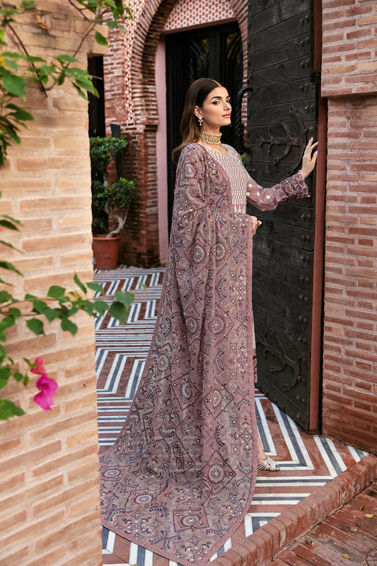 Dastan by Ramsha T-104 | Embroidered Chiffon Unstitched 3-Piece Suit | Zahra Apparel Collection