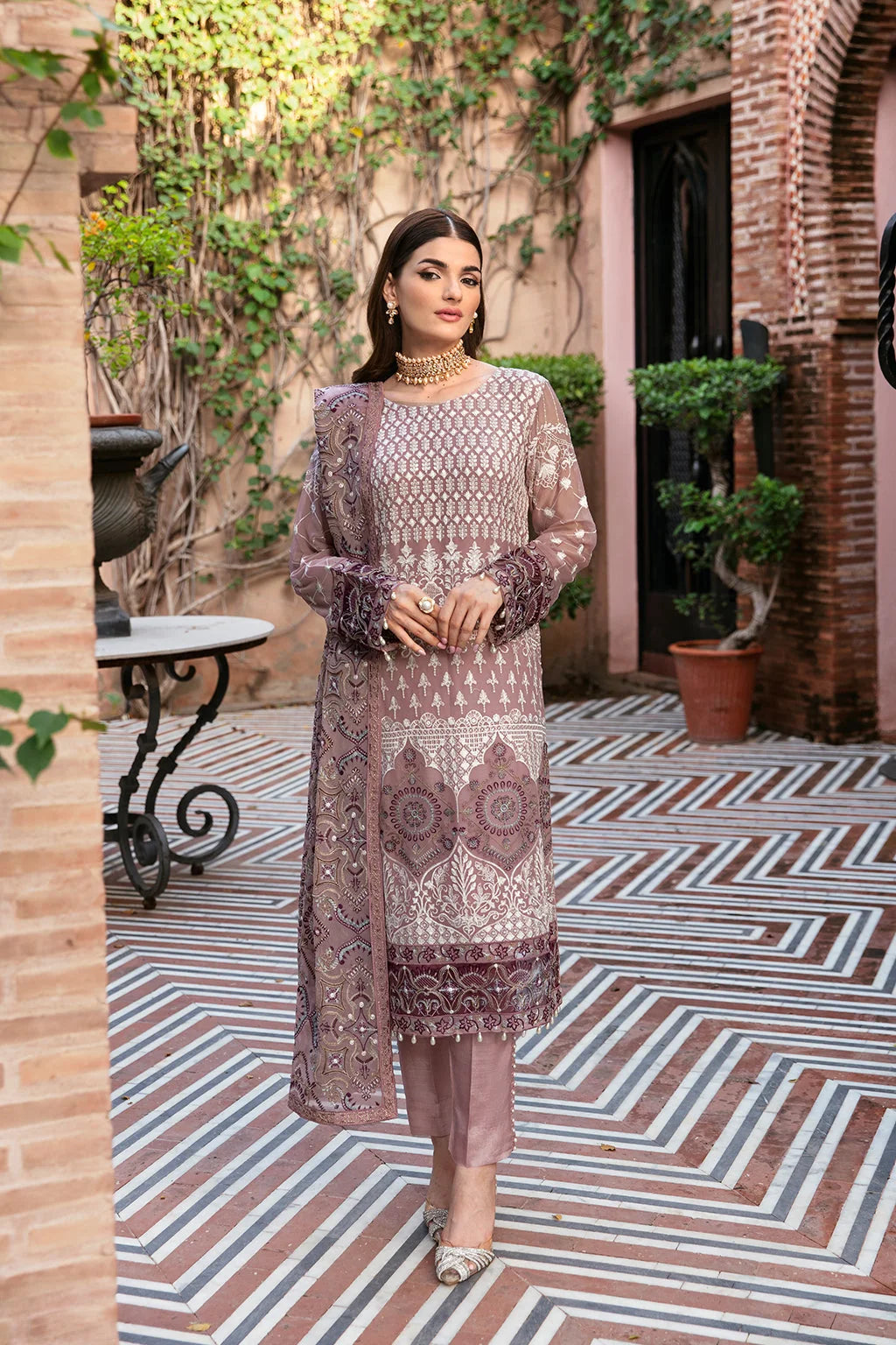 Dastan by Ramsha T-104 | Embroidered Chiffon Unstitched 3-Piece Suit | Zahra Apparel Collection