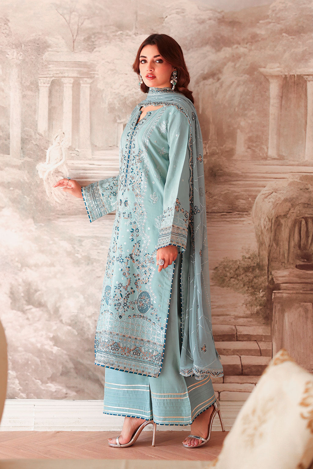 Aangan by Ramsha AA-204 | Embroidered Raw Silk Stitched 3-Piece Suit | Zahra Apparel Collection