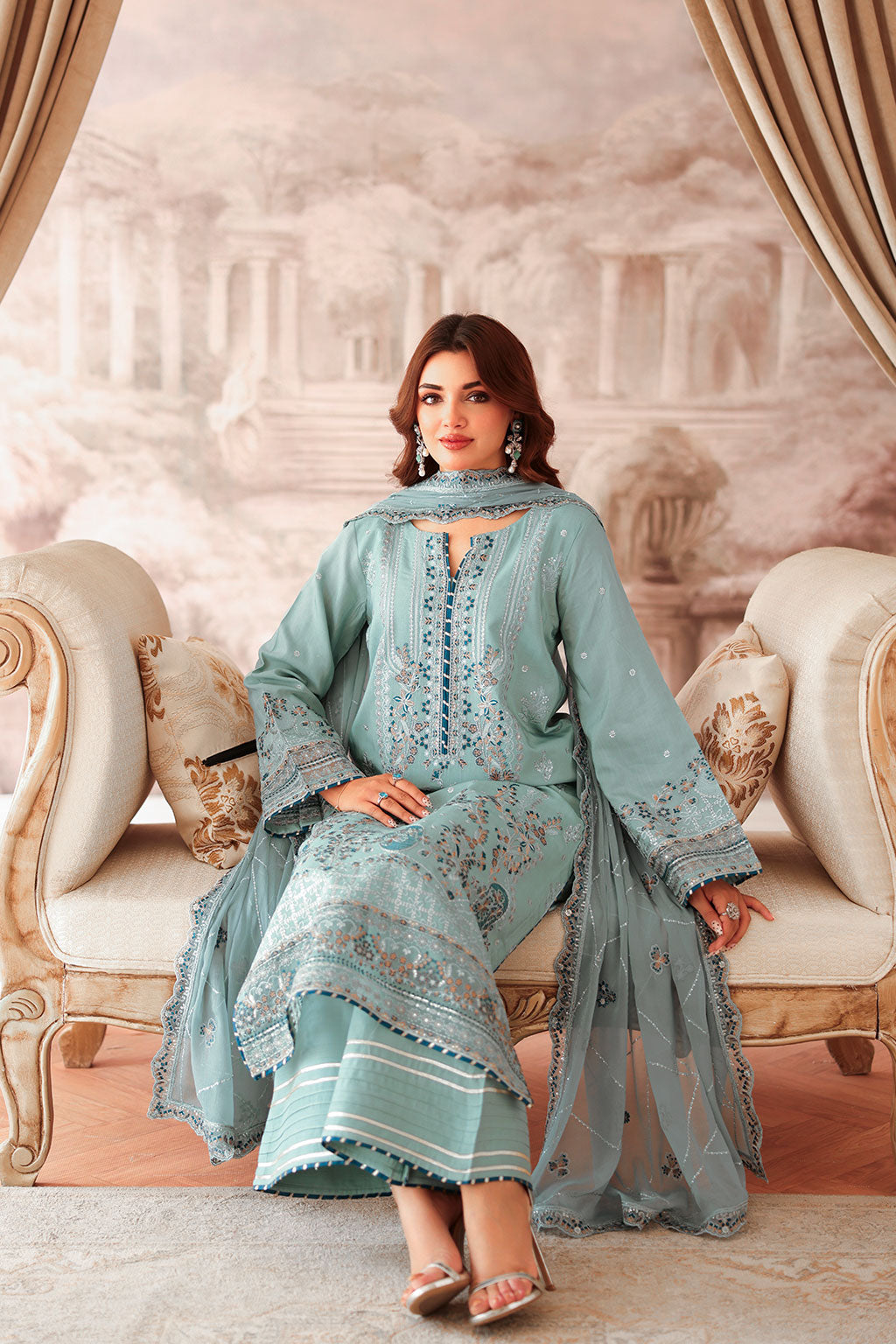 Aangan by Ramsha AA-204 | Embroidered Raw Silk Stitched 3-Piece Suit | Zahra Apparel Collection