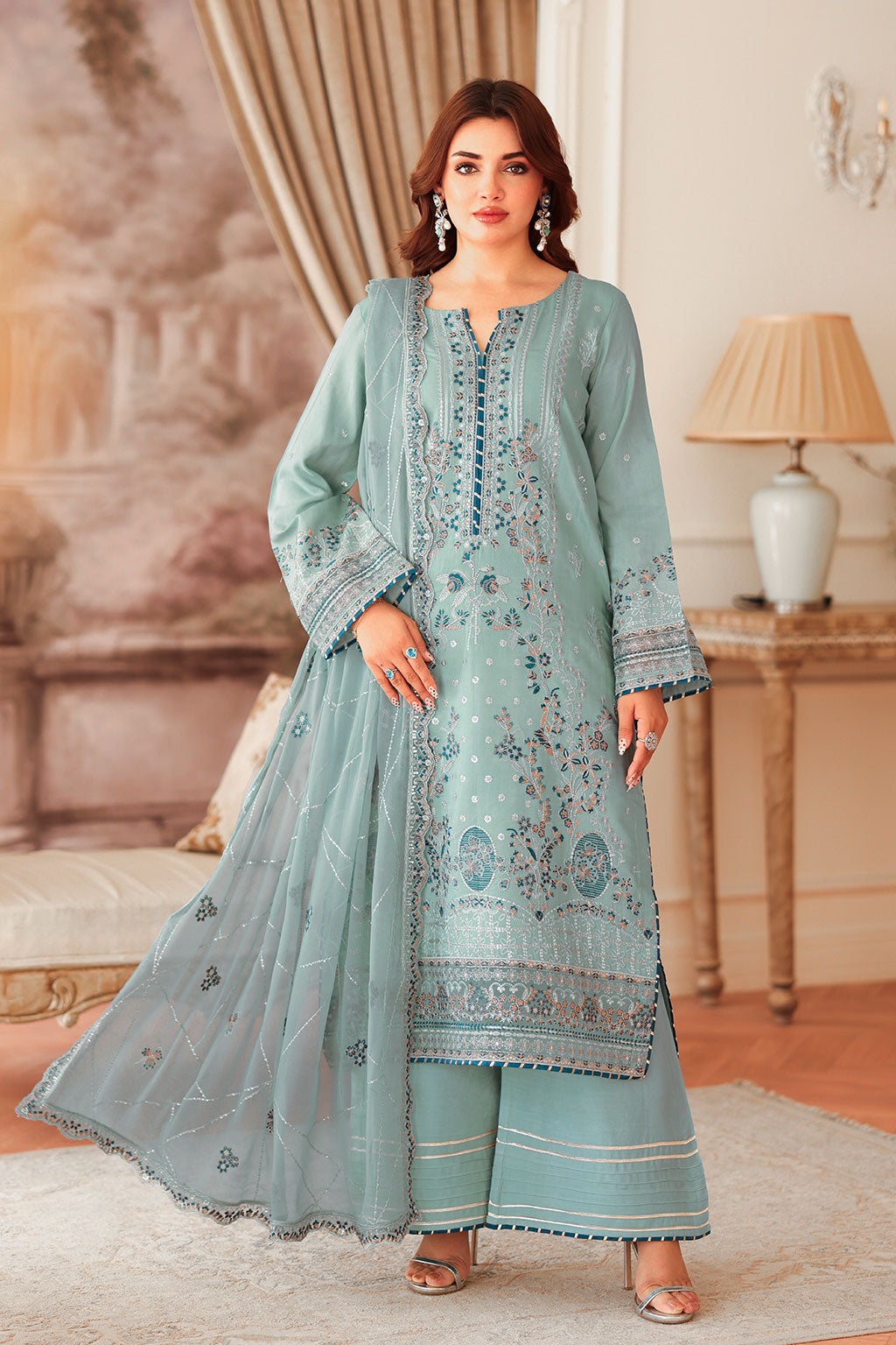 Aangan by Ramsha AA-204 | Embroidered Raw Silk Stitched 3-Piece Suit | Zahra Apparel Collection