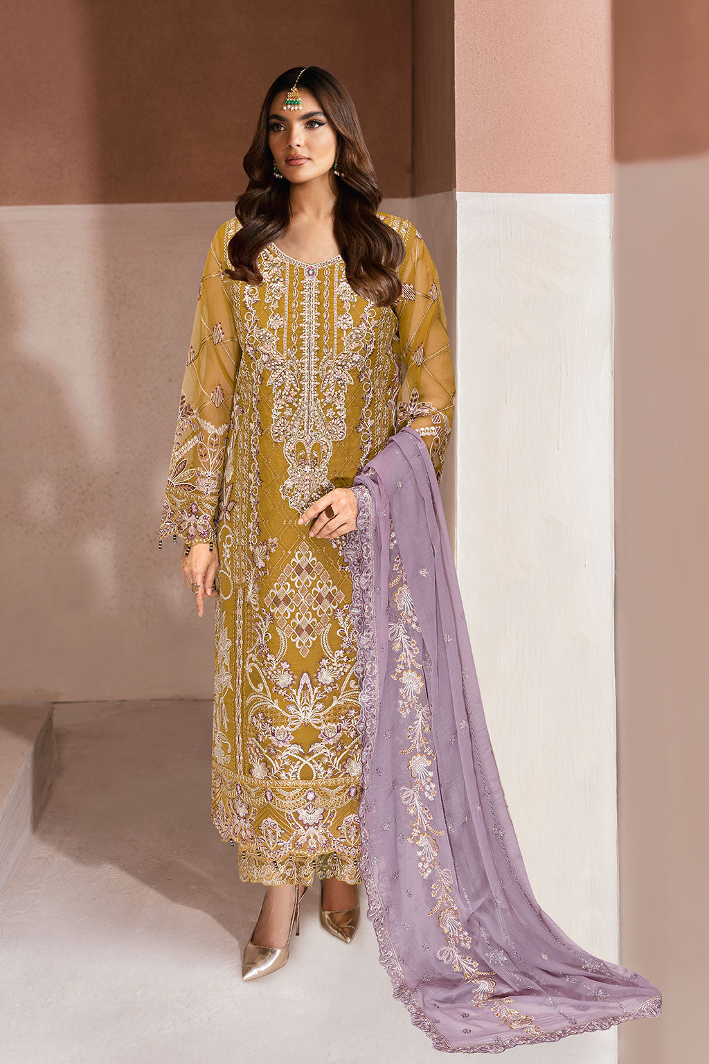 Minhal by Ramsha M-1310 | Embroidered Organza Stitched 3-Piece Suit | Zahra Apparel Collection