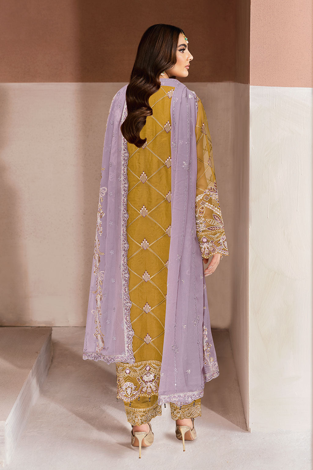 Minhal by Ramsha M-1310 | Embroidered Organza Stitched 3-Piece Suit | Zahra Apparel Collection