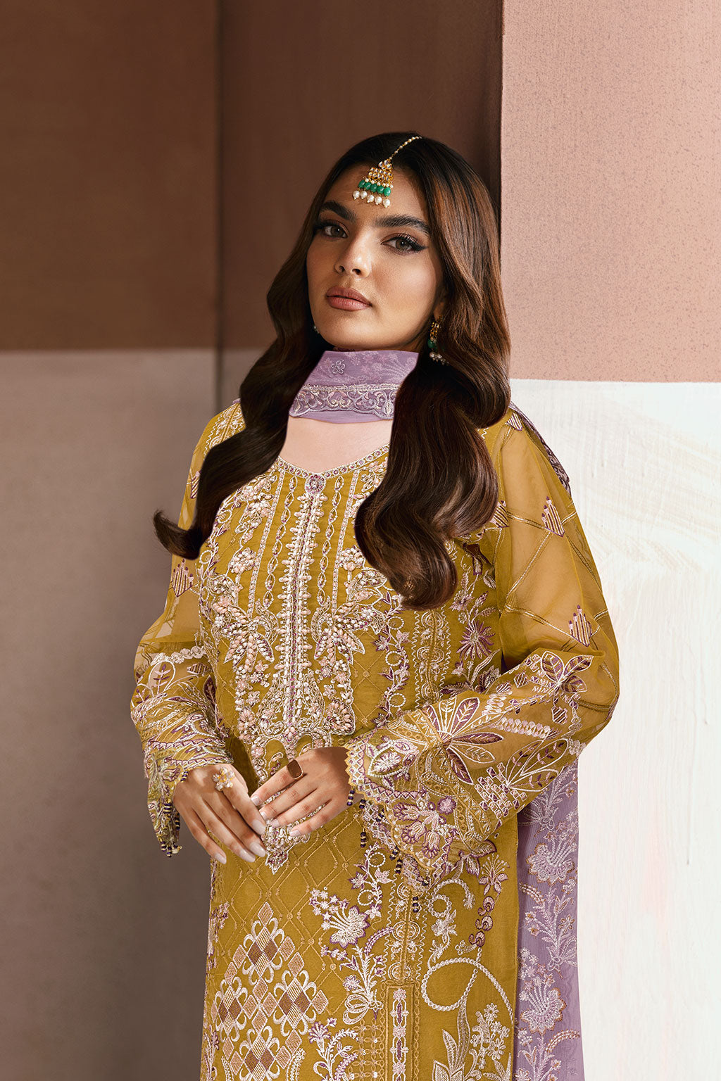 Minhal by Ramsha M-1310 | Embroidered Organza Stitched 3-Piece Suit | Zahra Apparel Collection