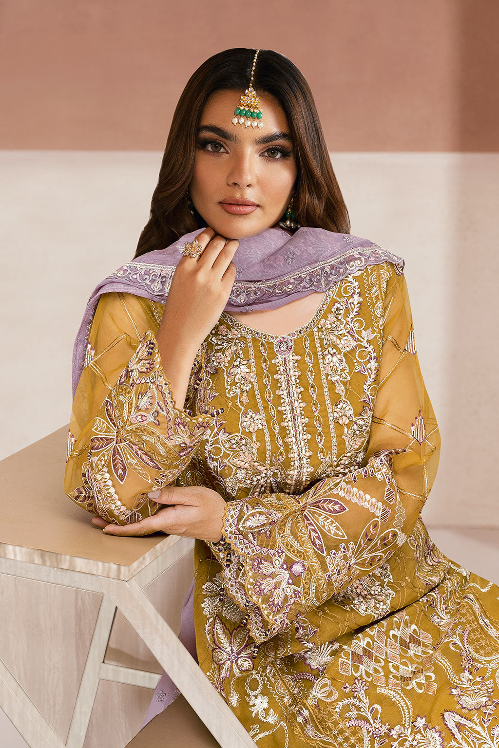 Minhal by Ramsha M-1310 | Embroidered Organza Stitched 3-Piece Suit | Zahra Apparel Collection
