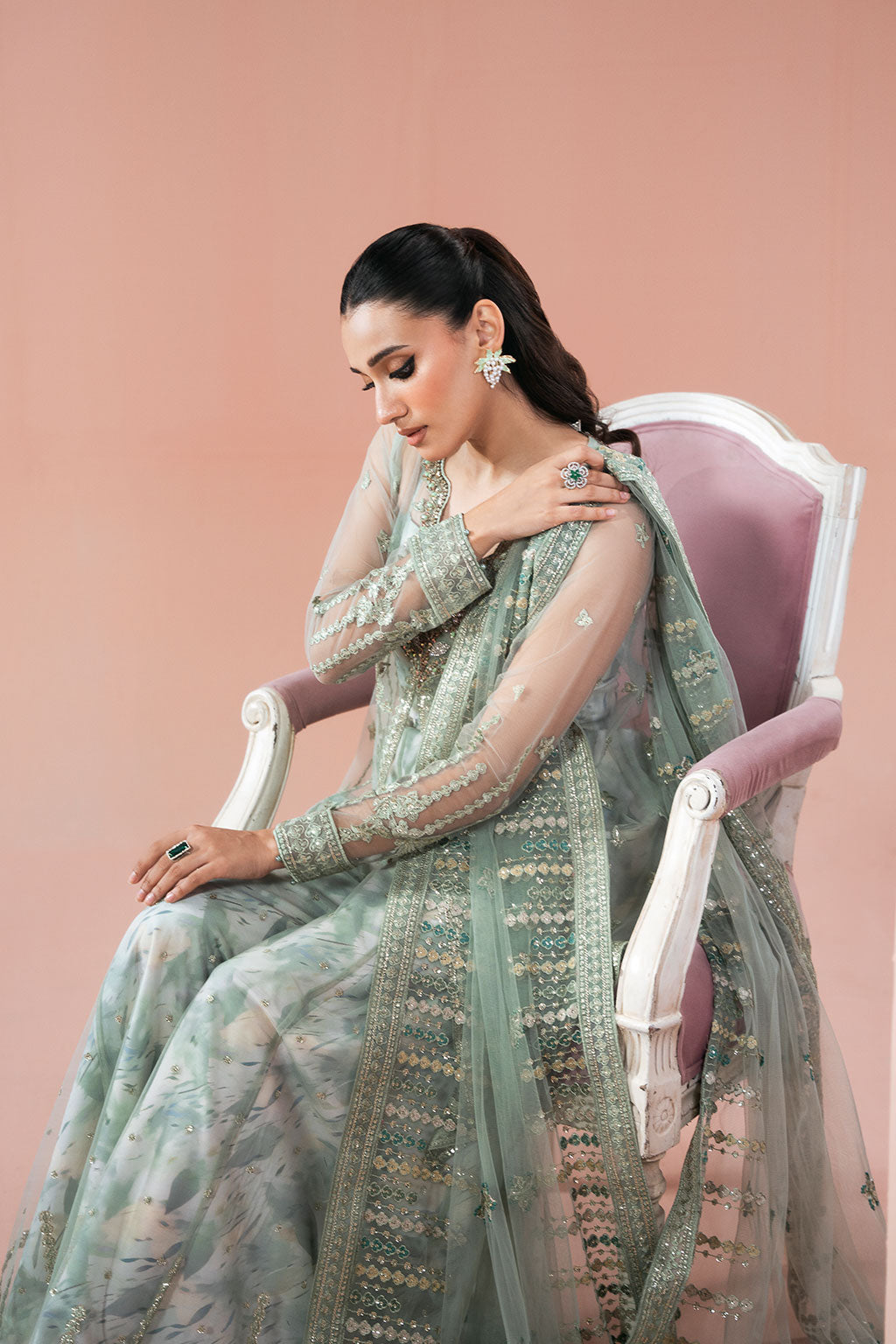 Rangeen by Ramsha PS-103 | Embroidered Net Stitched Gown & Sharara Set | Zahra Apparel Collection