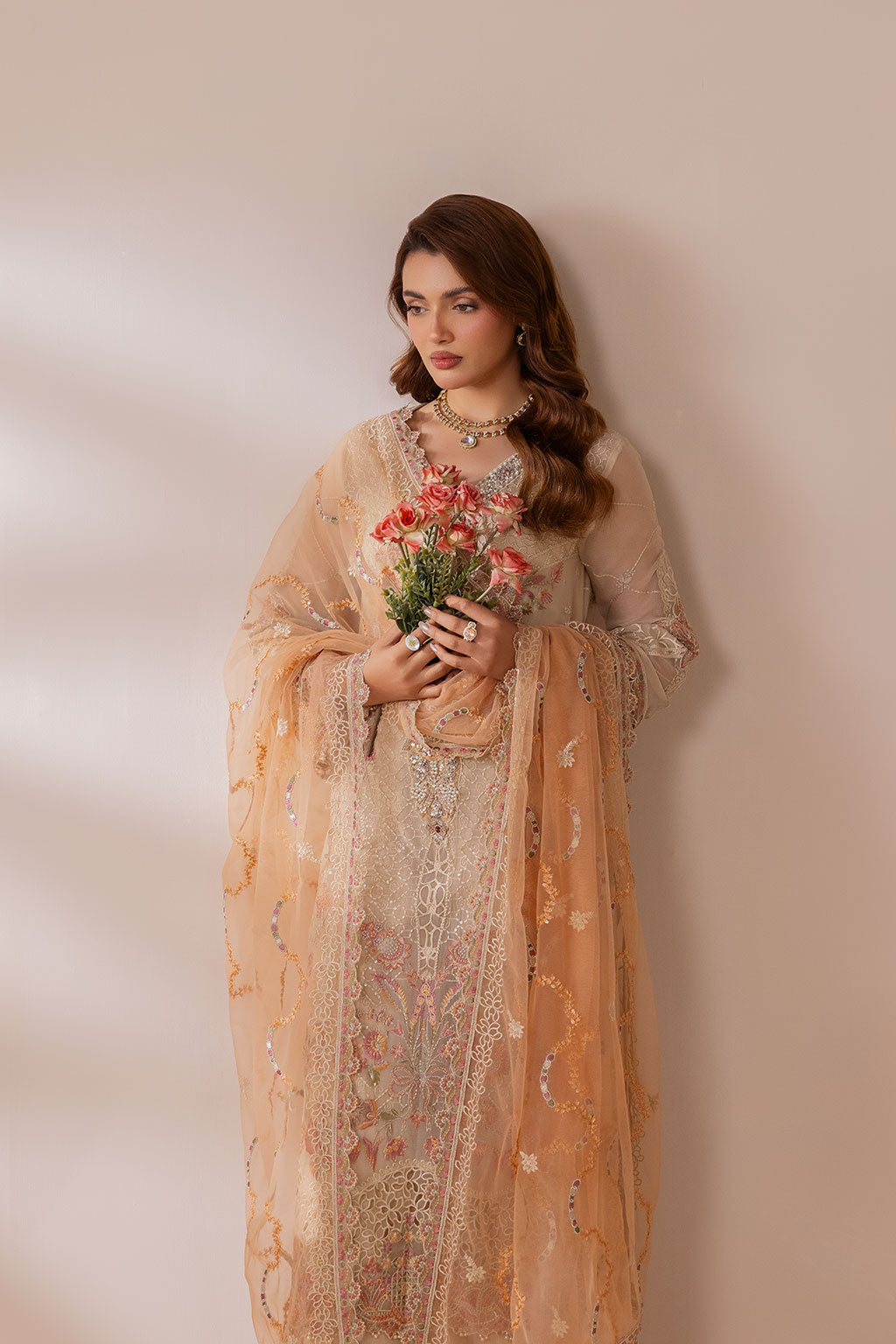 Satrangi by Ramsha ST-102 | Embroidered Chiffon Stitched 3-Piece Suit | Zahra Apparel Collection