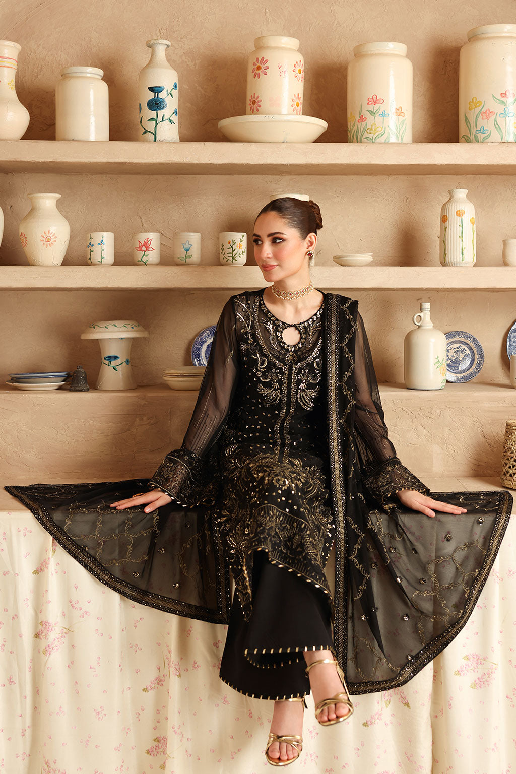 Sonehri by Ramsha BB-206 | Embroidered Chiffon Stitched 3-Piece Suit | Zahra Apparel Collection