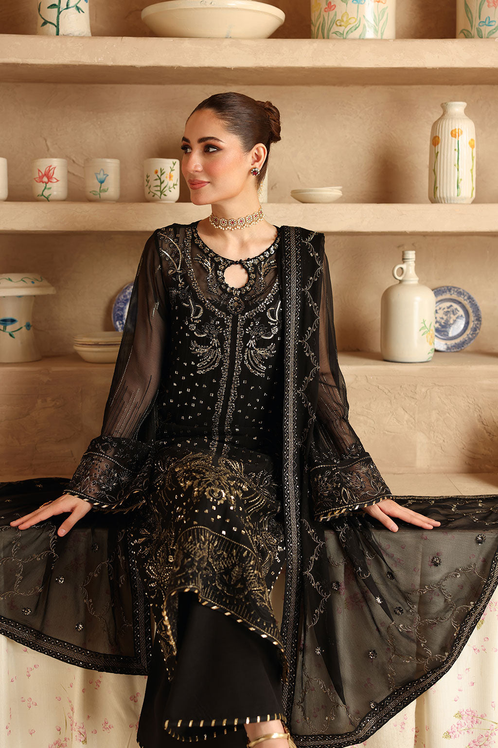 Sonehri by Ramsha BB-206 | Embroidered Chiffon Stitched 3-Piece Suit | Zahra Apparel Collection