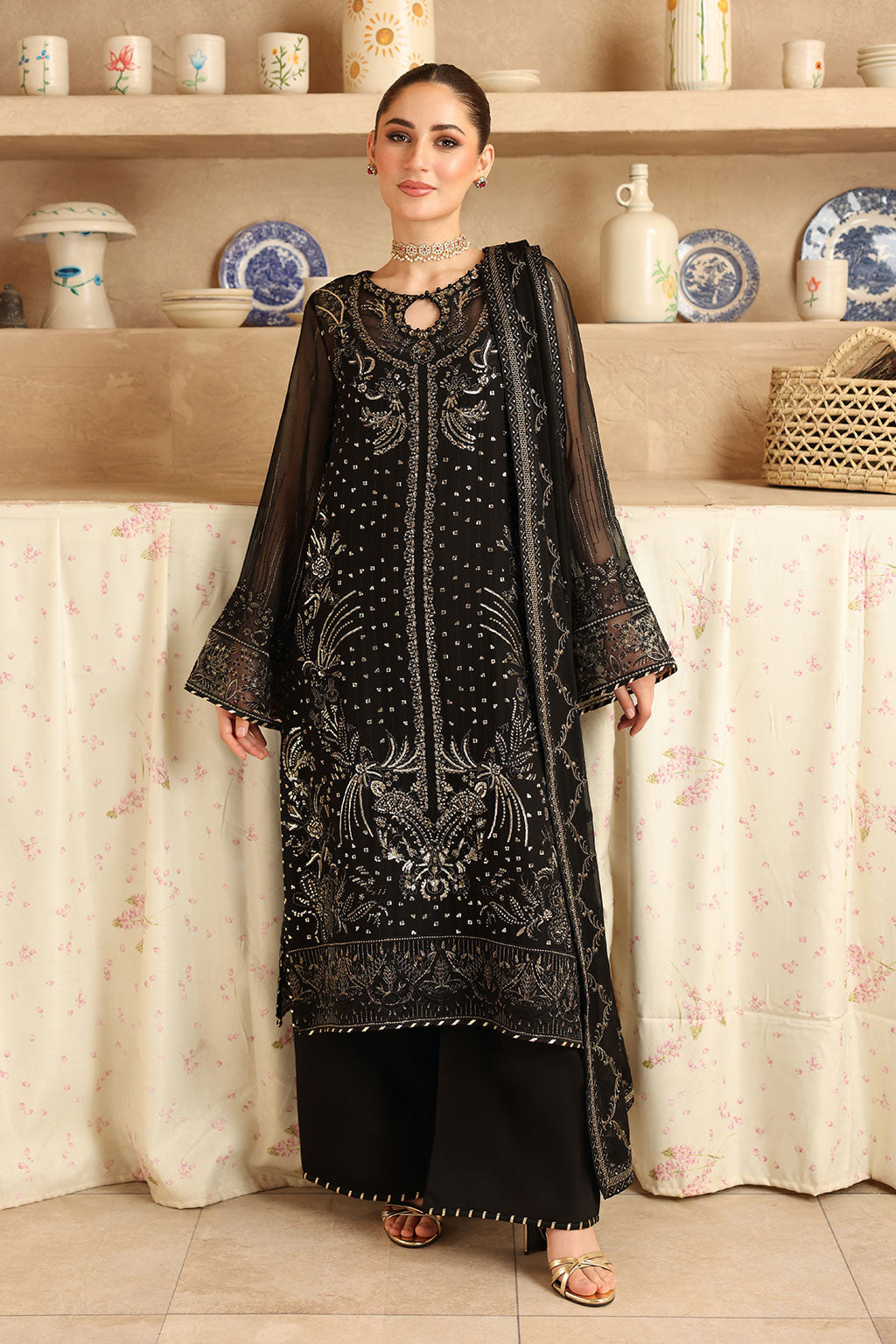Sonehri by Ramsha BB-206 | Embroidered Chiffon Stitched 3-Piece Suit | Zahra Apparel Collection