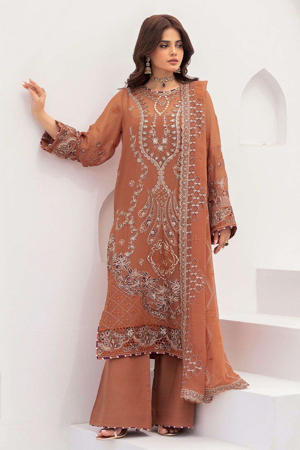 Sonehri by Ramsha BB-307 | Embroidered Chiffon Stitched 3-Piece Suit | Zahra Apparel Collection